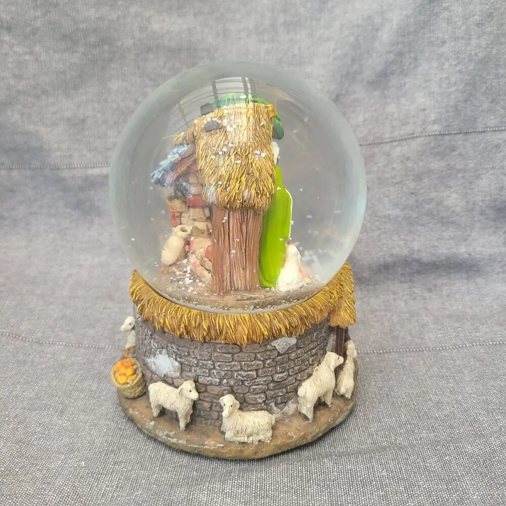 Nativity Manger Musical Snow Globe O Little Town of Bethlehem Works